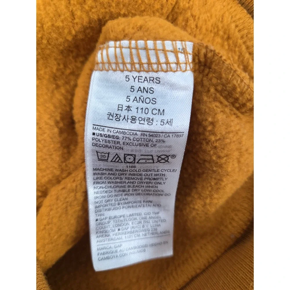 Gap baby Boys 5T mustard yellow logo sweatshirt Full zip hoodie Spellout Logo